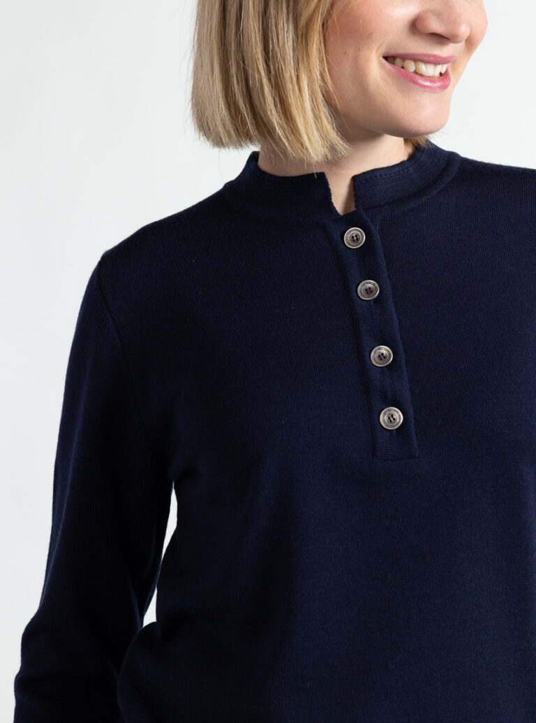 Maison Solfin - Pull femme col montant laine mérinos bleu marine – 52