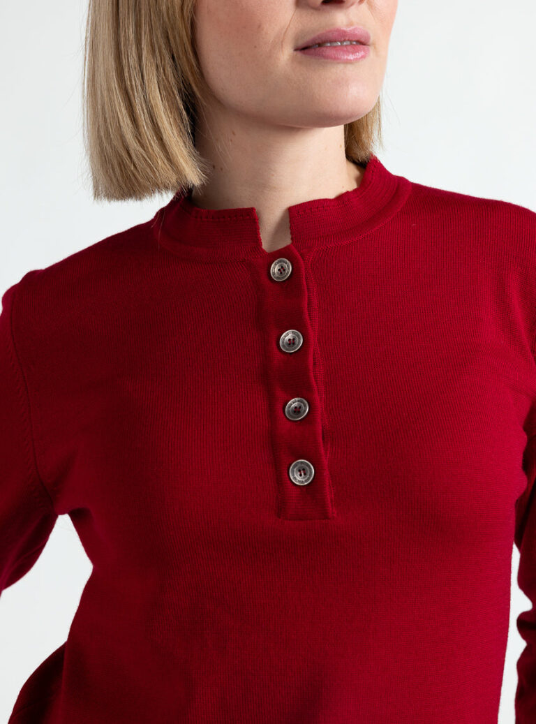 Maison Solfin - Pull femme col montant laine mérinos rouge foncé – 52