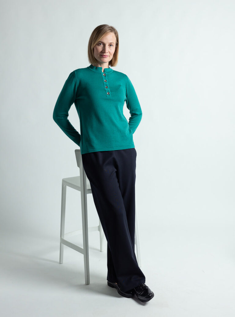 Maison Solfin - Pull femme col montant laine mérinos vert lumineux – 52
