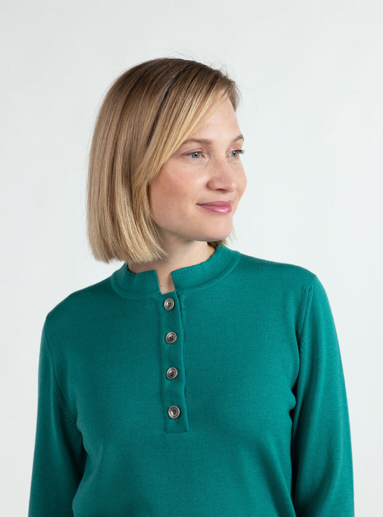 Maison Solfin - Pull femme col montant laine mérinos vert lumineux – 52