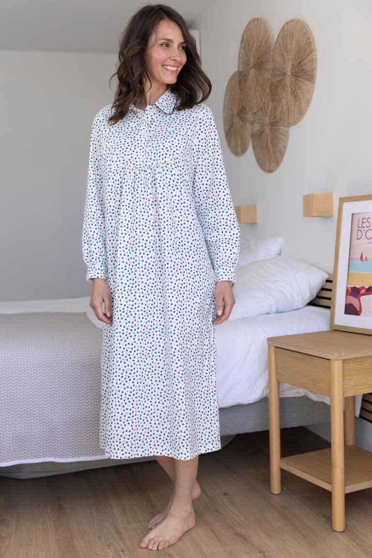 Maison Solfin - Chemise de nuit femme coton pois bleus – 5