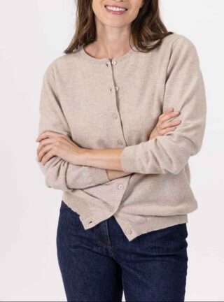 Cardigan femme en cachemire beige clair par la marque MAISON SOLFIN MAISON SOLFIN - Cardigan femme en cachemire beige clair