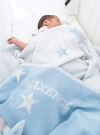 MAISON SOLFIN - Plaid bébé étoiles 100% laine bleu pastel