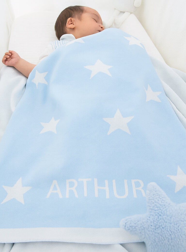 Maison-solfin - Plaid bébé étoiles 100% laine bleu pastel – 125/70