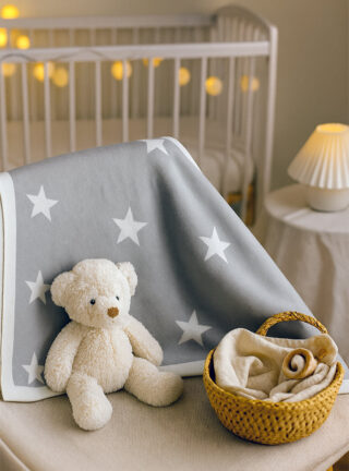 MAISON SOLFIN - Plaid bébé étoiles 100% laine gris métal