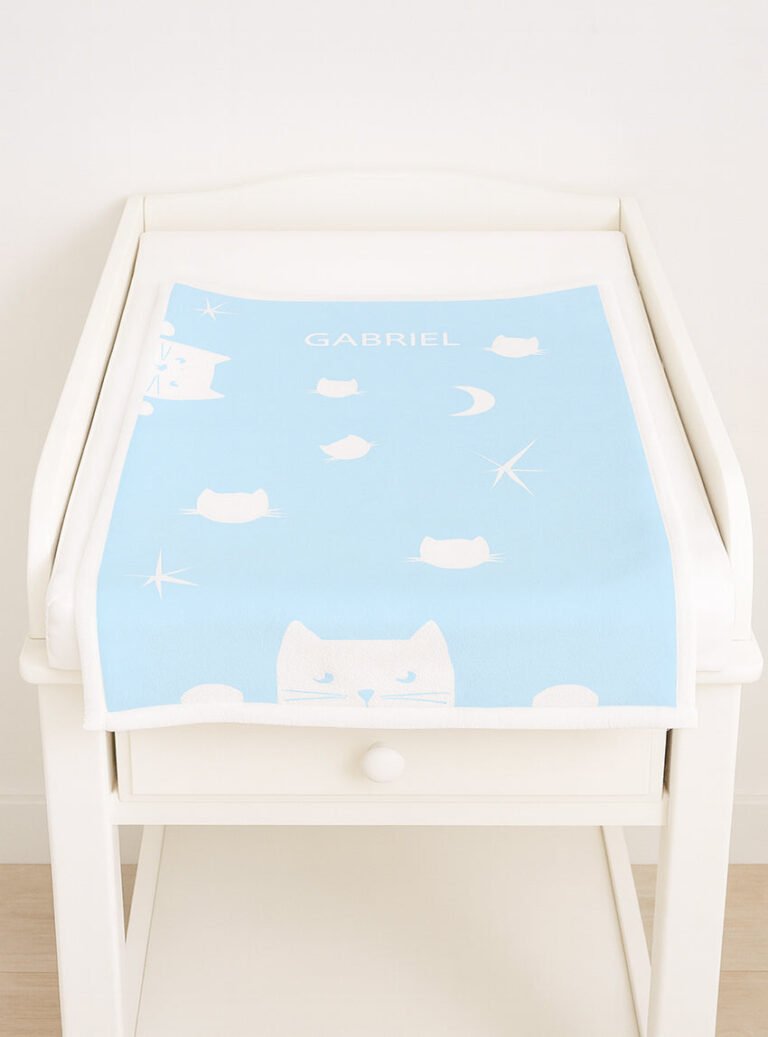 Maison Solfin - Plaid bébé motif chats en laine bleu – 125/70