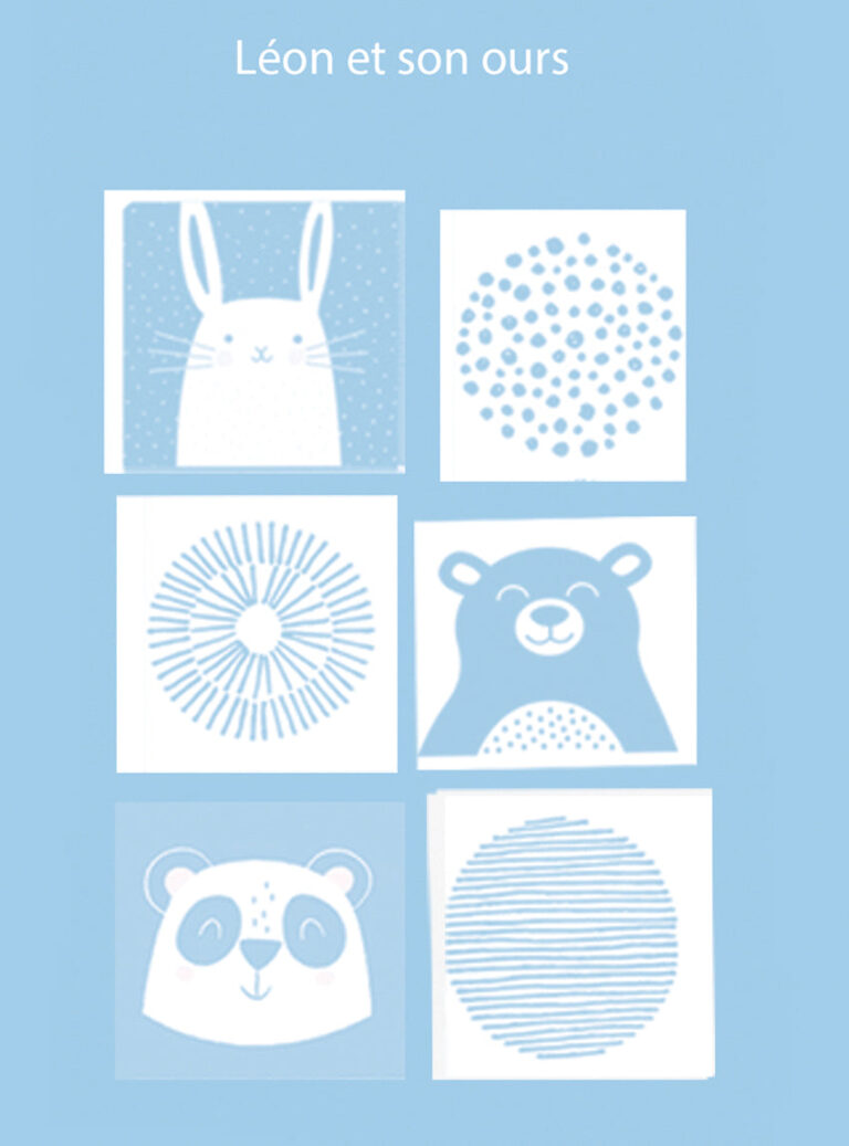 Maison-solfin - Plaid bébé laine mérinos motif animaux bleu pastel – 125/70