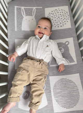 MAISON SOLFIN - Plaid bébé laine mérinos motif animaux gris métal