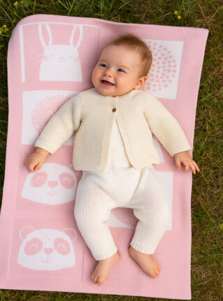 MAISON SOLFIN - Plaid bébé laine mérinos motif animaux rose poudre