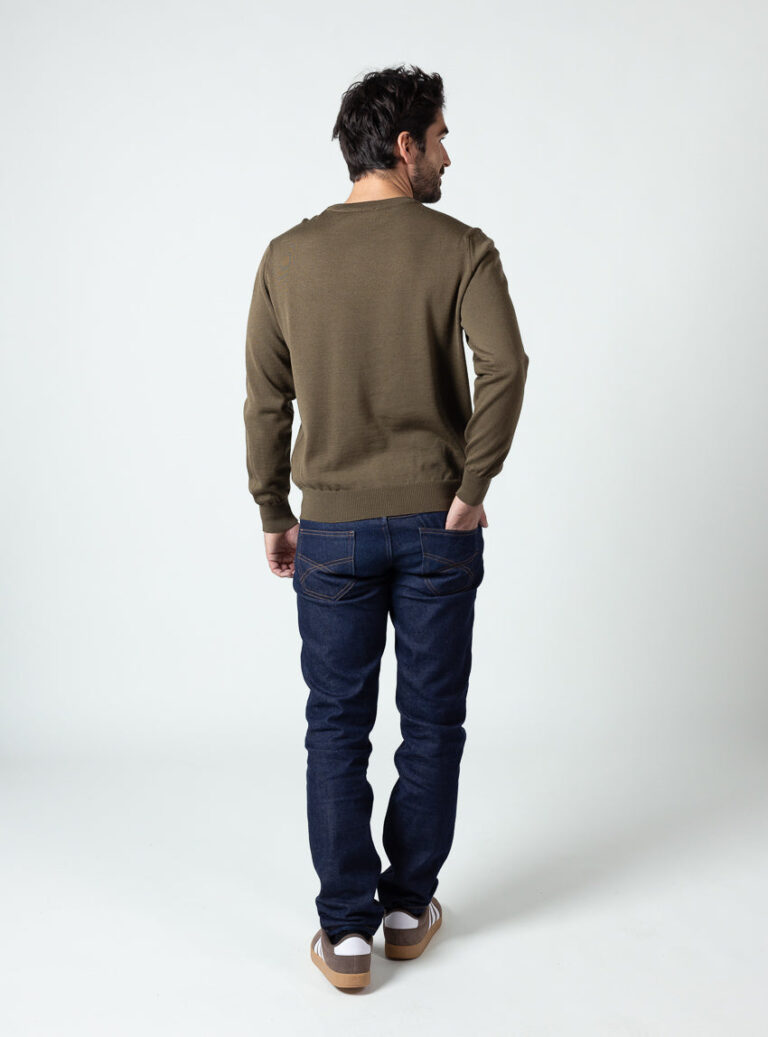 Maison Solfin - Pull col rond homme en laine merinos vert jonc – 6