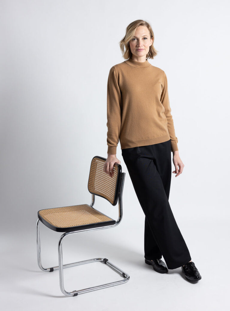 Maison Solfin - Pull femme col cheminée 100% cachemire beige cuivre – 50