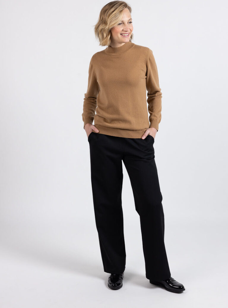 Maison Solfin - Pull femme col cheminée 100% cachemire beige cuivre – 50