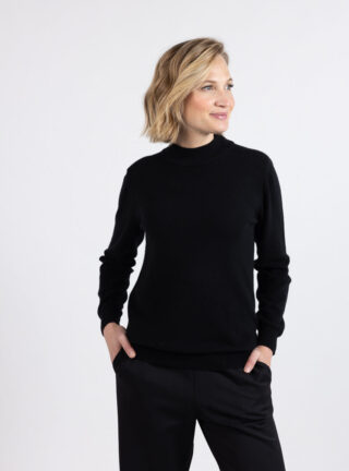 Pull femme col cheminée 100% cachemire noir par la marque MAISON SOLFIN MAISON SOLFIN - Pull femme col cheminée 100% cachemire noir