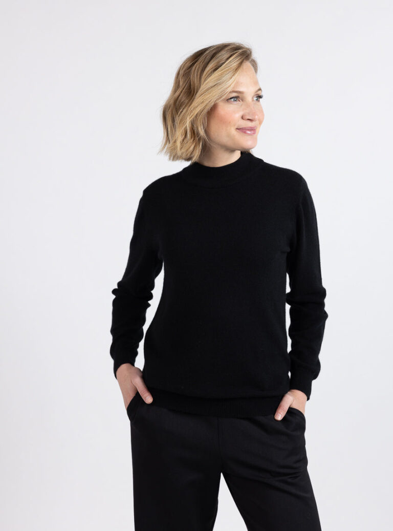 6422 noir 500015 noir 7 Maison Solfin - Pull femme col cheminée 100% cachemire noir – 50