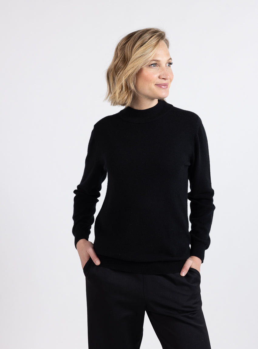 6422 noir 500015 noir 7 Maison Solfin - Pull femme col cheminée 100% cachemire noir – 50