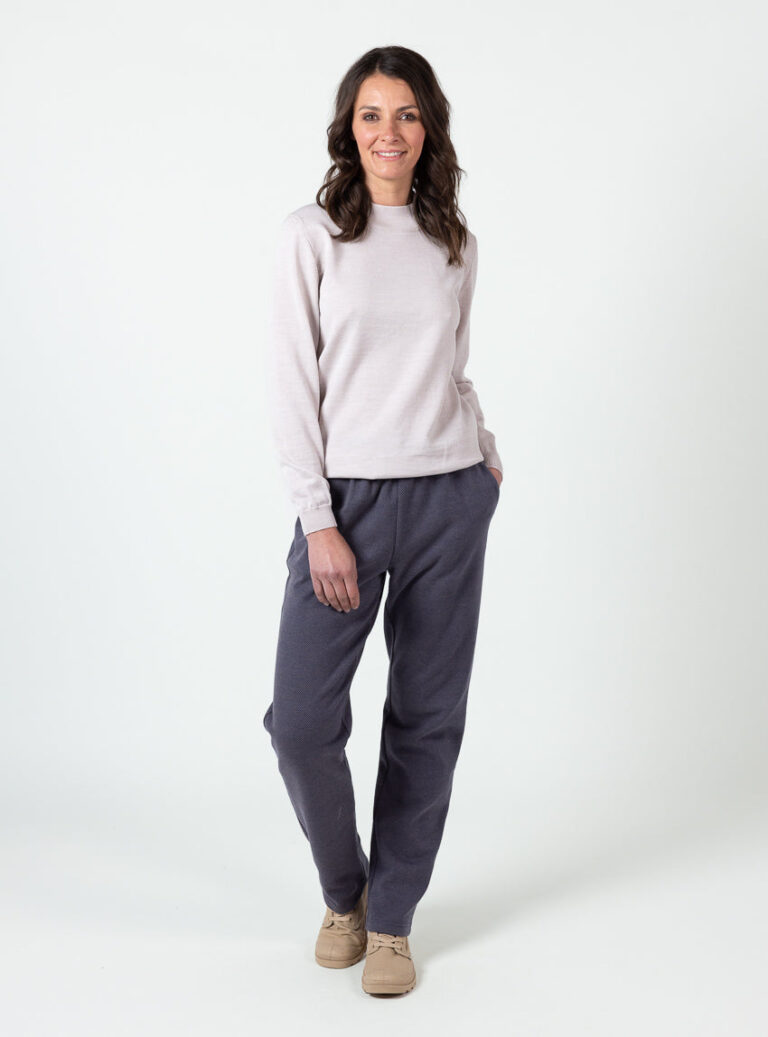 Maison Solfin - Pull femme col cheminée laine mérinos beige naturel – 50