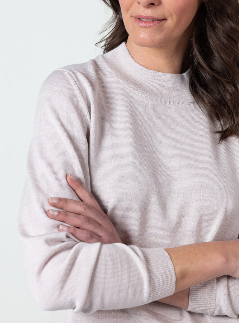 Maison Solfin - Pull femme col cheminée laine mérinos beige naturel – 50