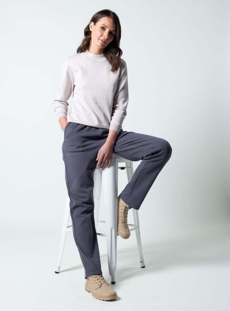 Maison Solfin - Pull femme col cheminée laine mérinos beige naturel – 50