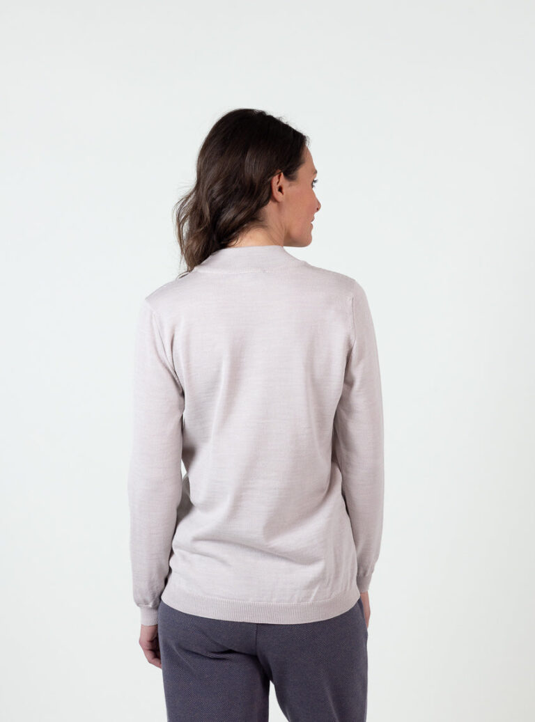 Maison Solfin - Pull femme col cheminée laine mérinos beige naturel – 50