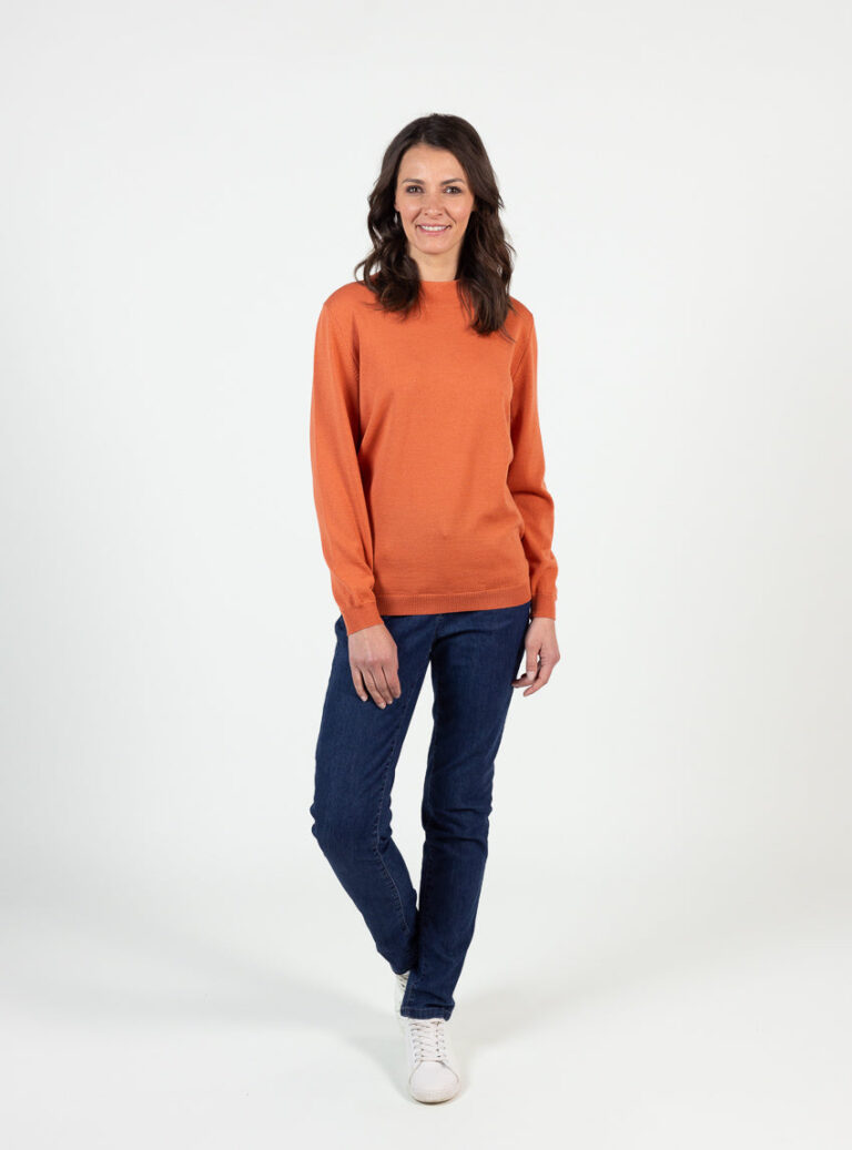 Maison Solfin - Pull femme col cheminée laine mérinos orange tendre – 50