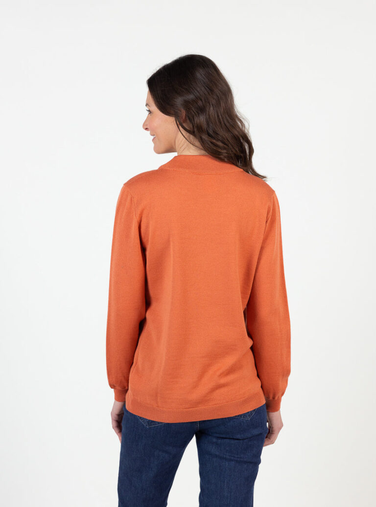 Maison Solfin - Pull femme col cheminée laine mérinos orange tendre – 50
