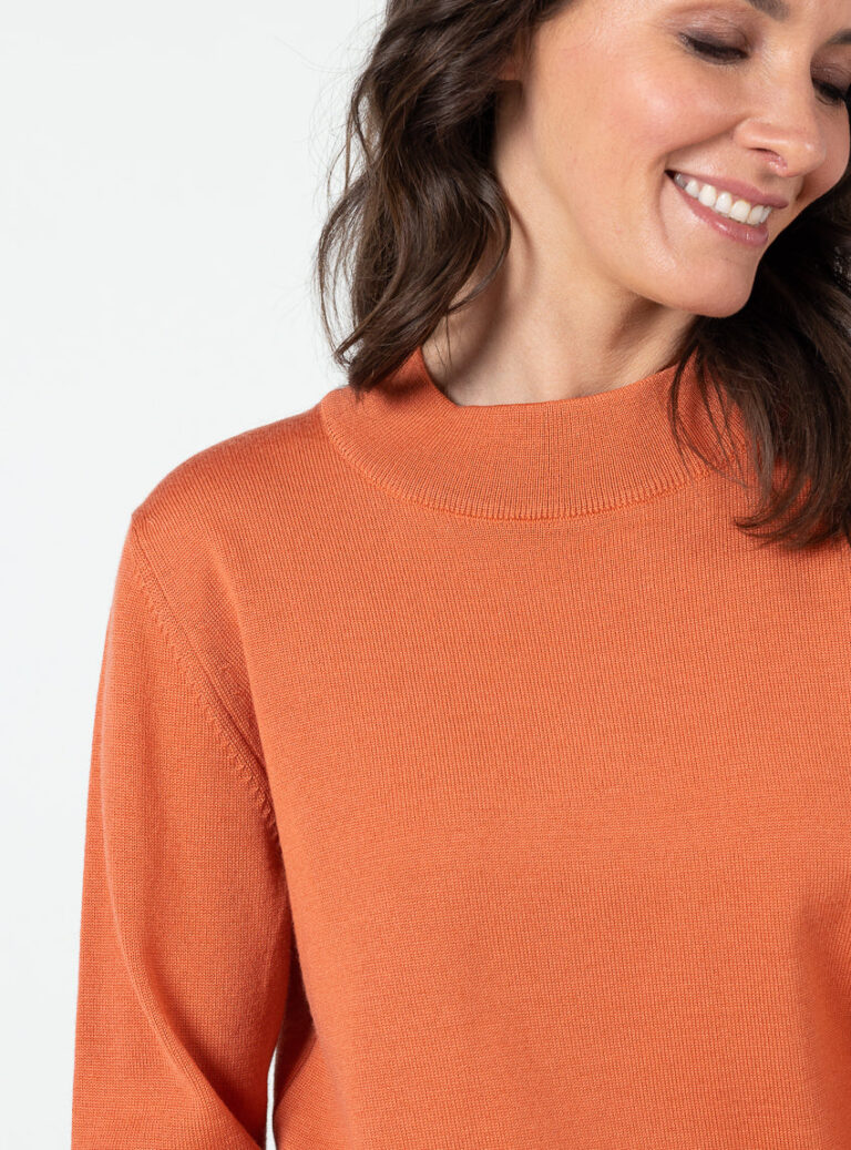 Maison Solfin - Pull femme col cheminée laine mérinos orange tendre – 50
