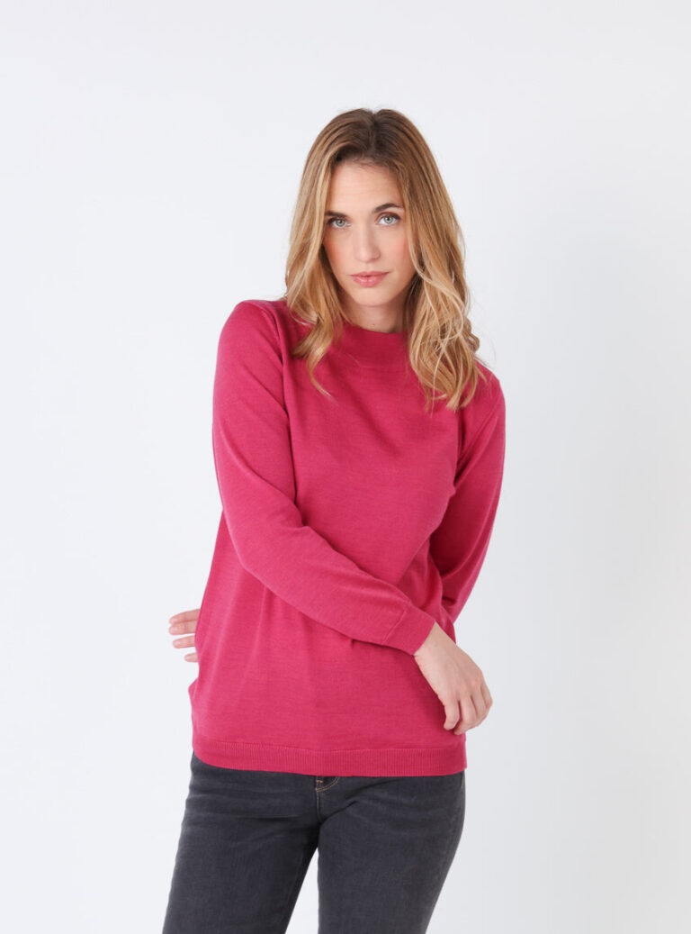 Maison-solfin - Pull femme col cheminée en laine mérinos Rose Géranium – 38