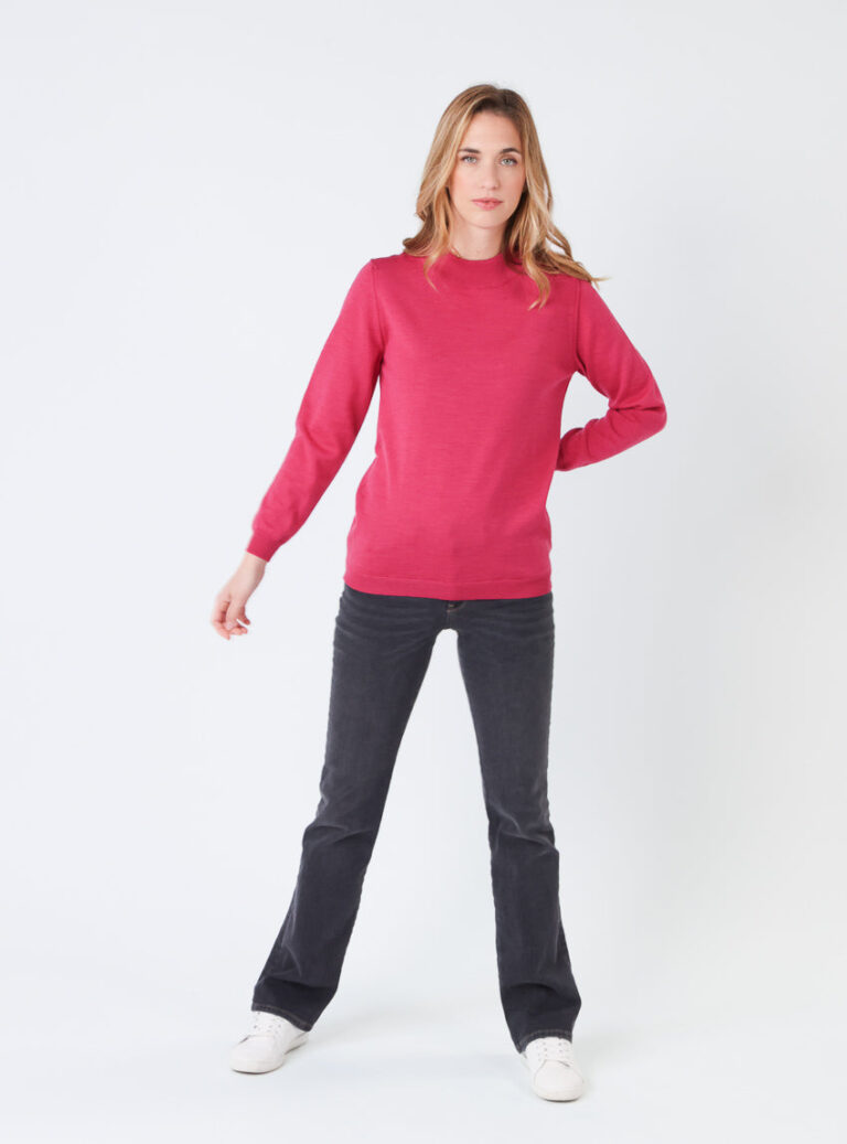 Maison-solfin - Pull femme col cheminée en laine mérinos Rose Géranium – 38