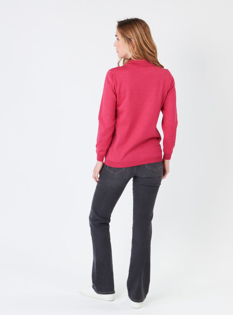Maison-solfin - Pull femme col cheminée en laine mérinos Rose Géranium – 38