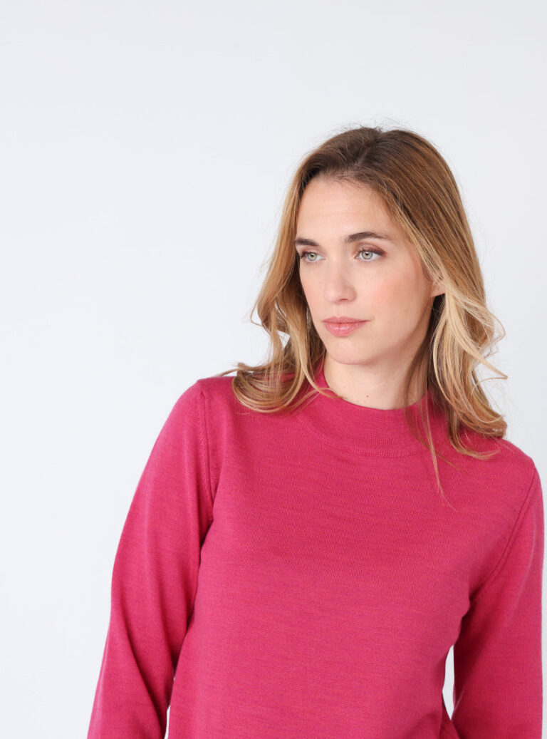 Maison-solfin - Pull femme col cheminée en laine mérinos Rose Géranium – 38