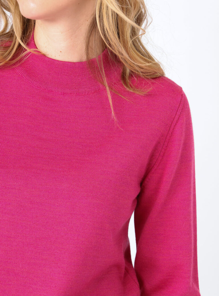 Maison-solfin - Pull femme col cheminée en laine mérinos Rose Géranium – 38