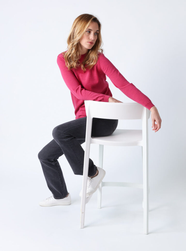 Maison-solfin - Pull femme col cheminée en laine mérinos Rose Géranium – 38