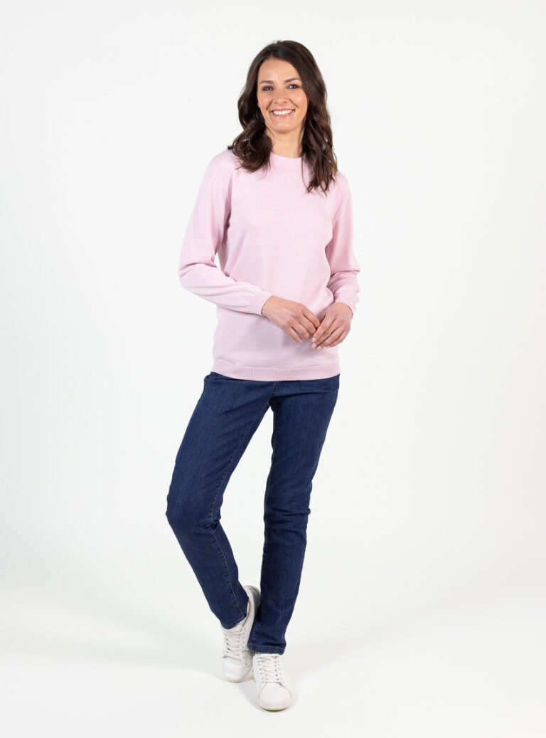 Maison Solfin - Pull femme col cheminée laine mérinos rose léger – 50