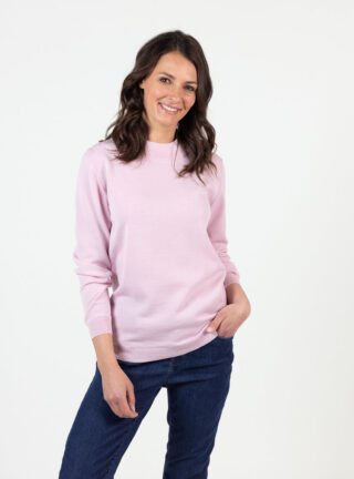 Pull femme col cheminée laine mérinos rose léger par la marque MAISON SOLFIN MAISON SOLFIN - Pull femme col cheminée laine mérinos rose léger