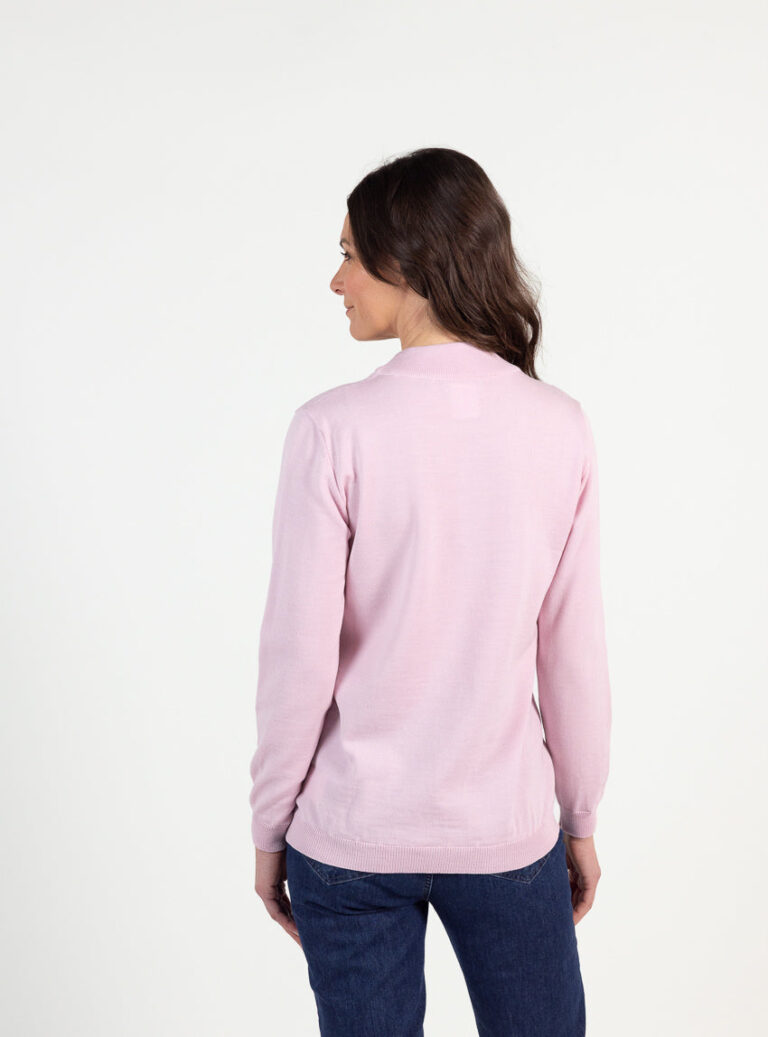 Maison Solfin - Pull femme col cheminée laine mérinos rose léger – 50