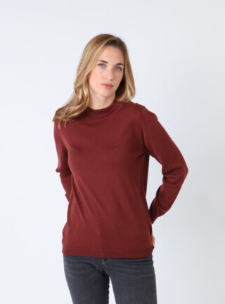 Pull femme col cheminée en laine mérinos Rouge Terre de Sienne par la marque MAISON SOLFIN MAISON SOLFIN - Pull femme col cheminée en laine mérinos Rouge Terre de Sienne