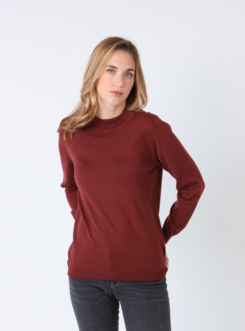 690 rouge terre de sienne pull 1 Maison-solfin - Pull femme col cheminée en laine mérinos Rouge Terre de Sienne – 38