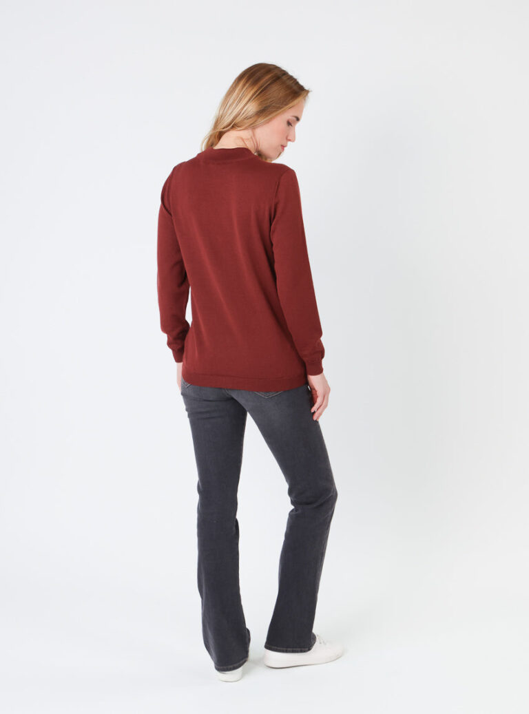 Maison-solfin - Pull femme col cheminée en laine mérinos Rouge Terre de Sienne – 38