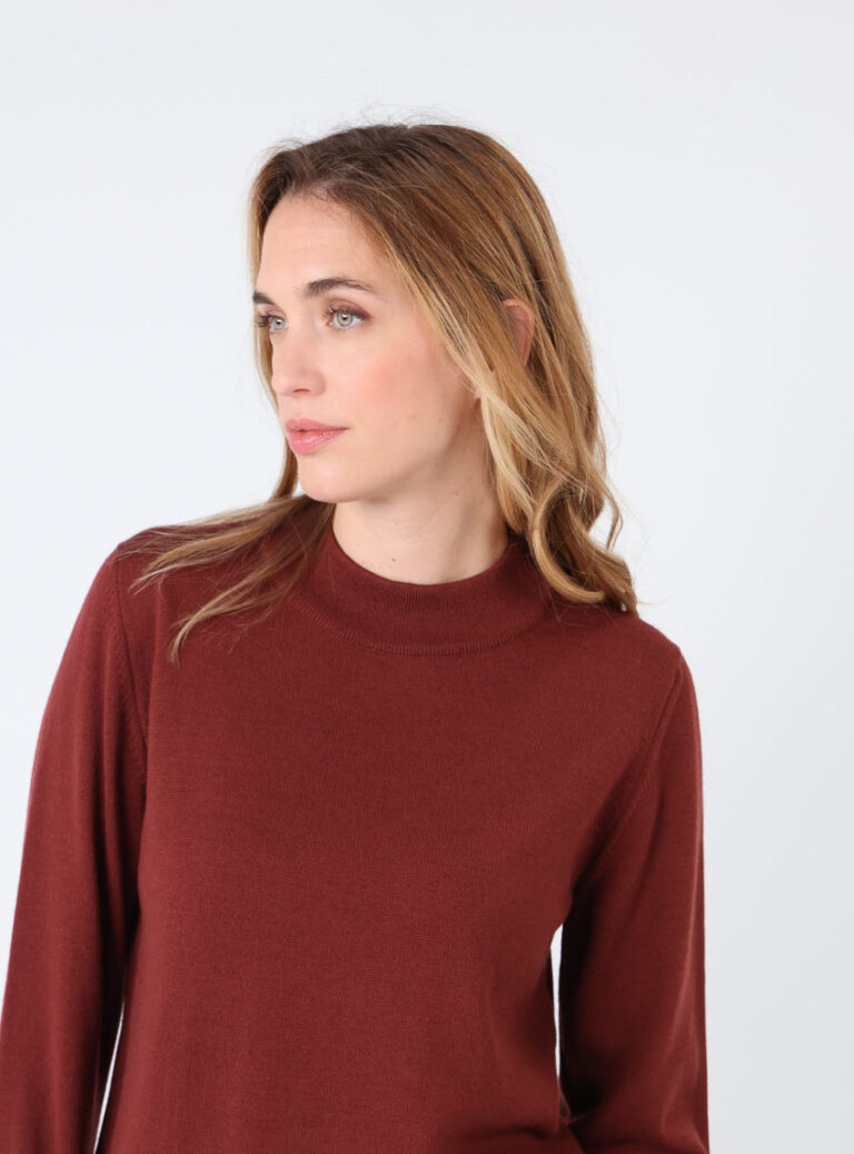 Maison-solfin - Pull femme col cheminée en laine mérinos Rouge Terre de Sienne – 38