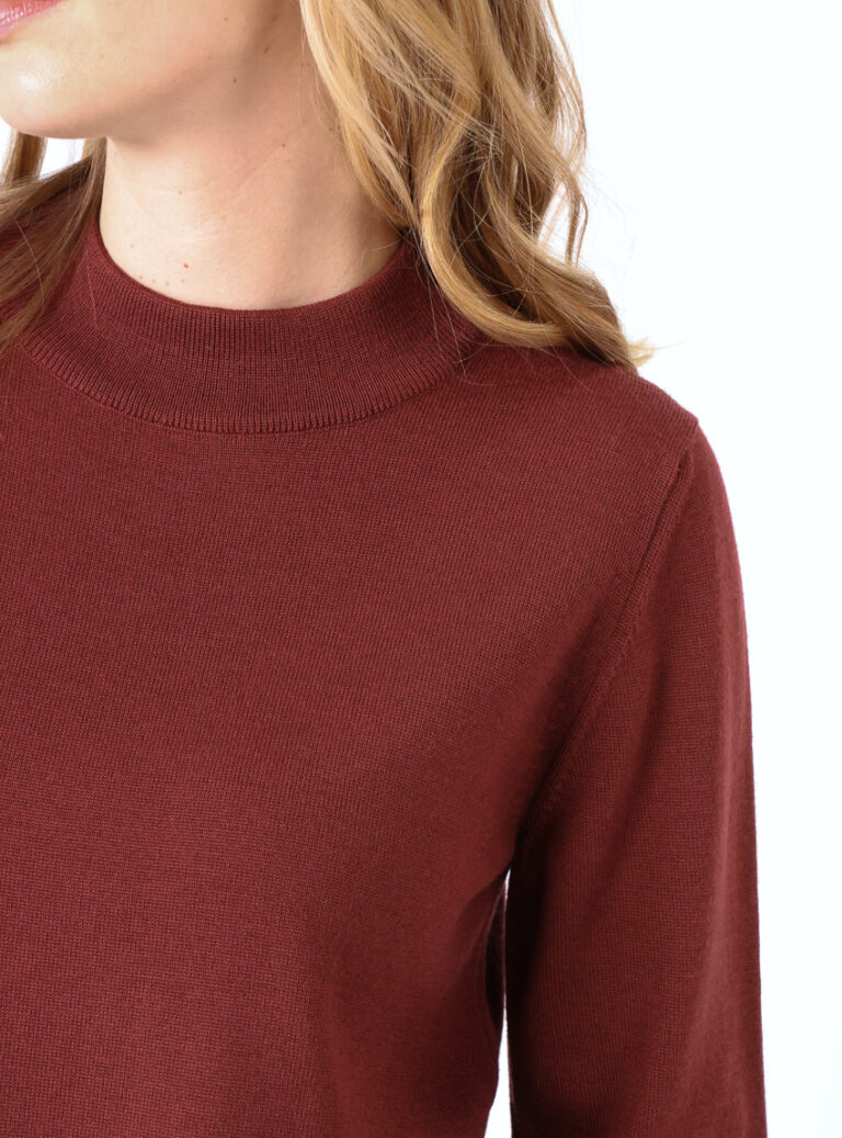 Maison-solfin - Pull femme col cheminée en laine mérinos Rouge Terre de Sienne – 38
