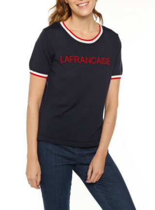 MAISON SOLFIN - T-shirt femme en laine mérinos bleu marine