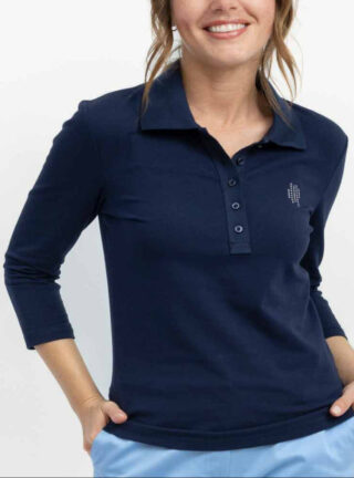 Polo manches 3/4 bleu marine femme par la marque MAISON SOLFIN MAISON SOLFIN - Polo manches 3/4 bleu marine femme