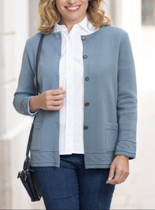 Veste longue en laine – BLEU RIVIERE par la marque MAISON SOLFIN MAISON SOLFIN - Veste longue en laine – BLEU RIVIERE