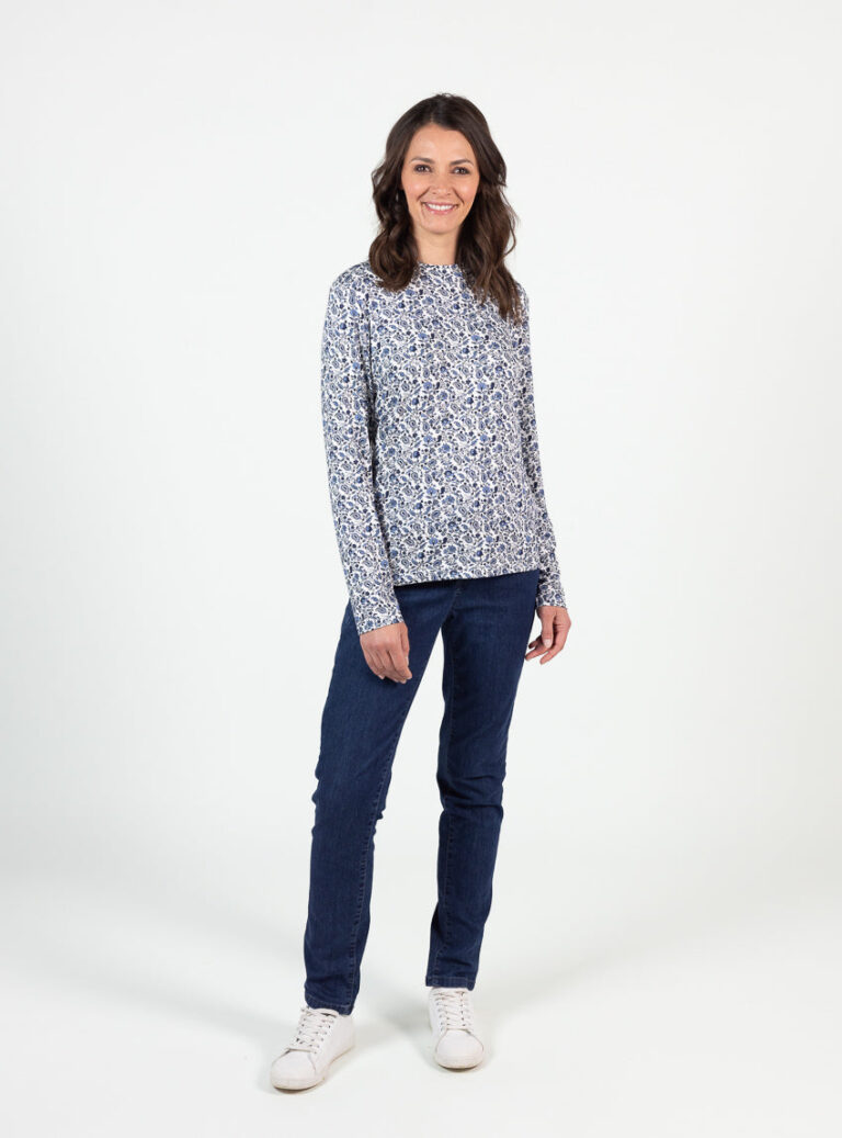 Maison Solfin - Tee-shirt femme col montant en viscose bleu – 5
