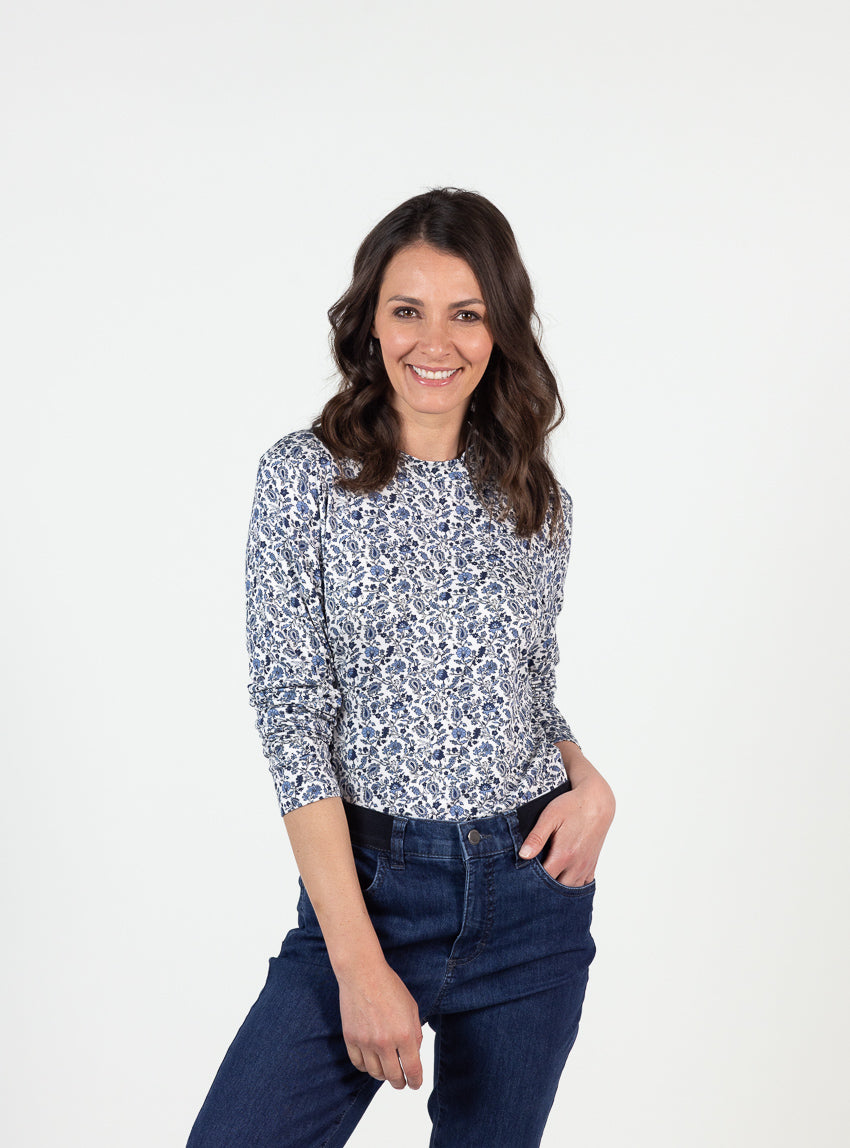 7246 bleu 5 Maison Solfin - Tee-shirt femme col montant en viscose bleu – 5