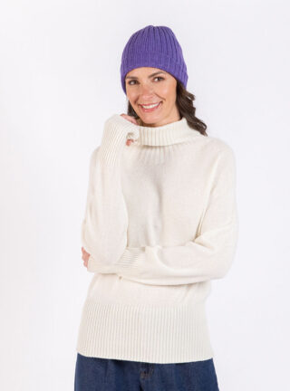 Bonnet femme en laine mérinos violet par la marque MAISON SOLFIN MAISON SOLFIN - Bonnet femme en laine mérinos violet
