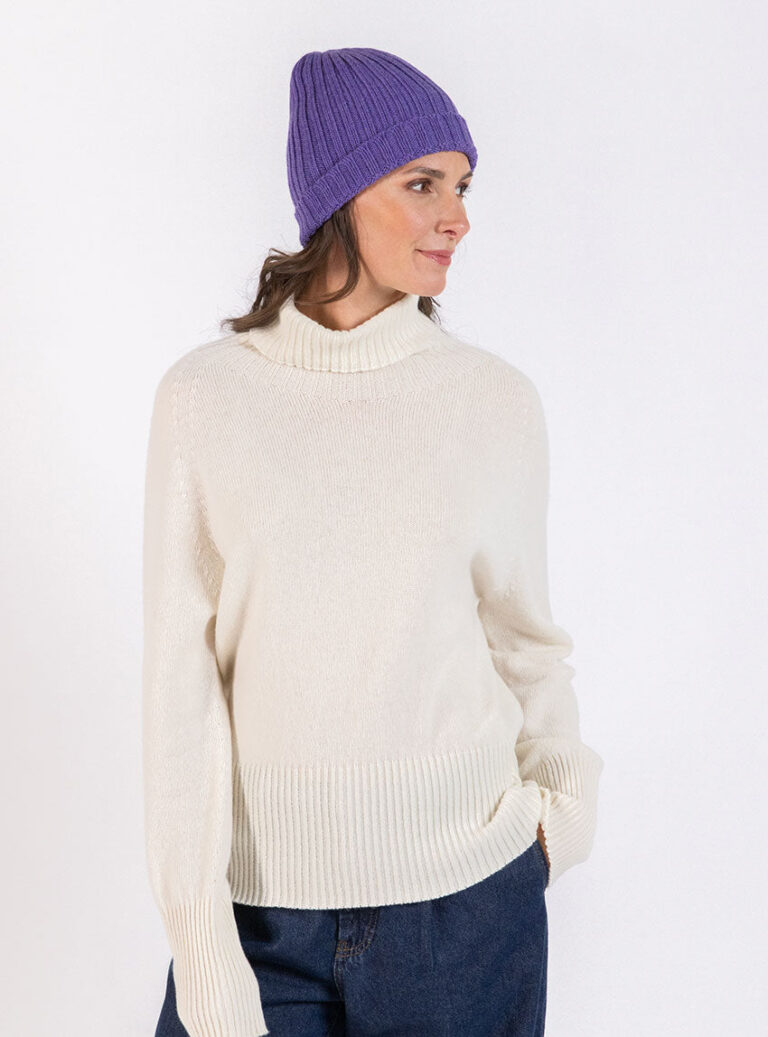 Maison Solfin - Bonnet femme en laine mérinos violet foncé – U