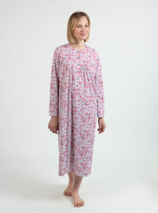 Chemise de nuit femme en coton rose rouge par la marque MAISON SOLFIN MAISON SOLFIN - Chemise de nuit femme en coton rose rouge