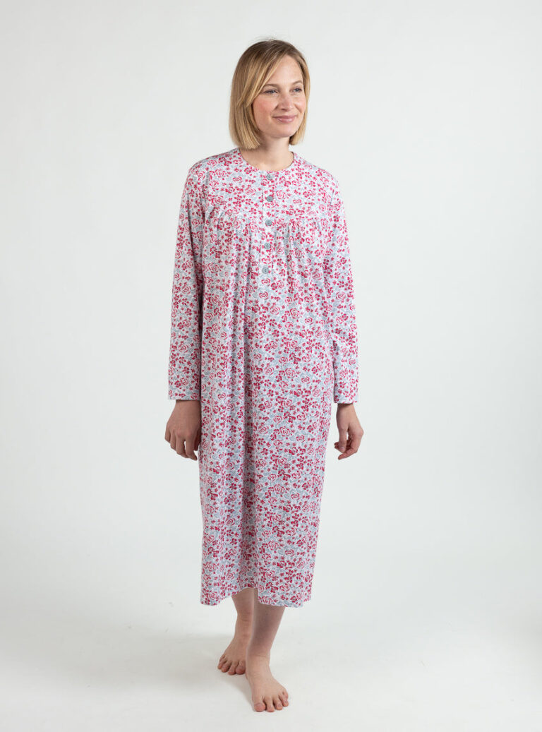 Maison Solfin - Chemise de nuit femme en coton rose rouge – 5