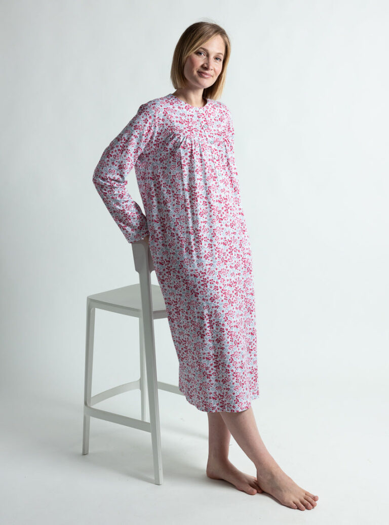 Maison Solfin - Chemise de nuit femme en coton rose rouge – 5